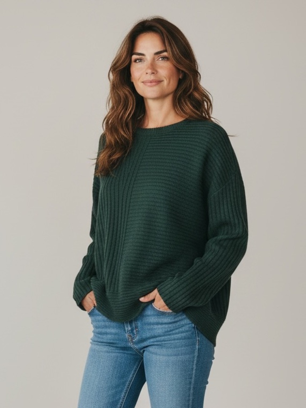 Eileen Fisher Cashmere Deep Green Ribbed Crewneck Sweater